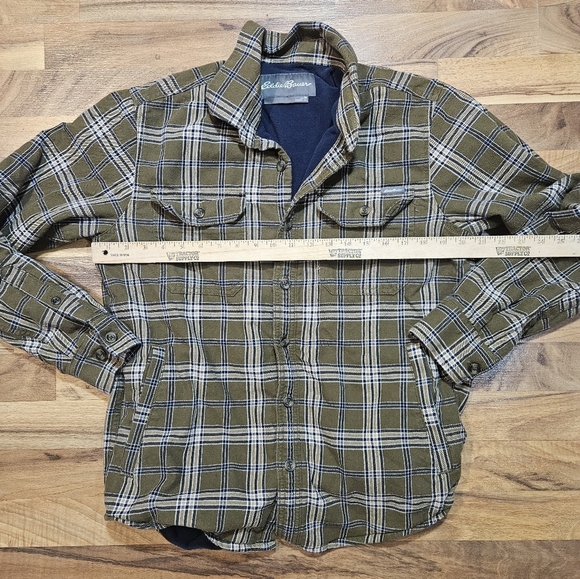 Eddie Bauer Men's Sherpa Lined Flannel Shirt Jacket Olive Green Plaid Size M - Picture 2 of 7